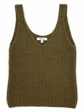 Madewell Monterey Sweater Tank XS Dark Olive Chunky Knit J2268
